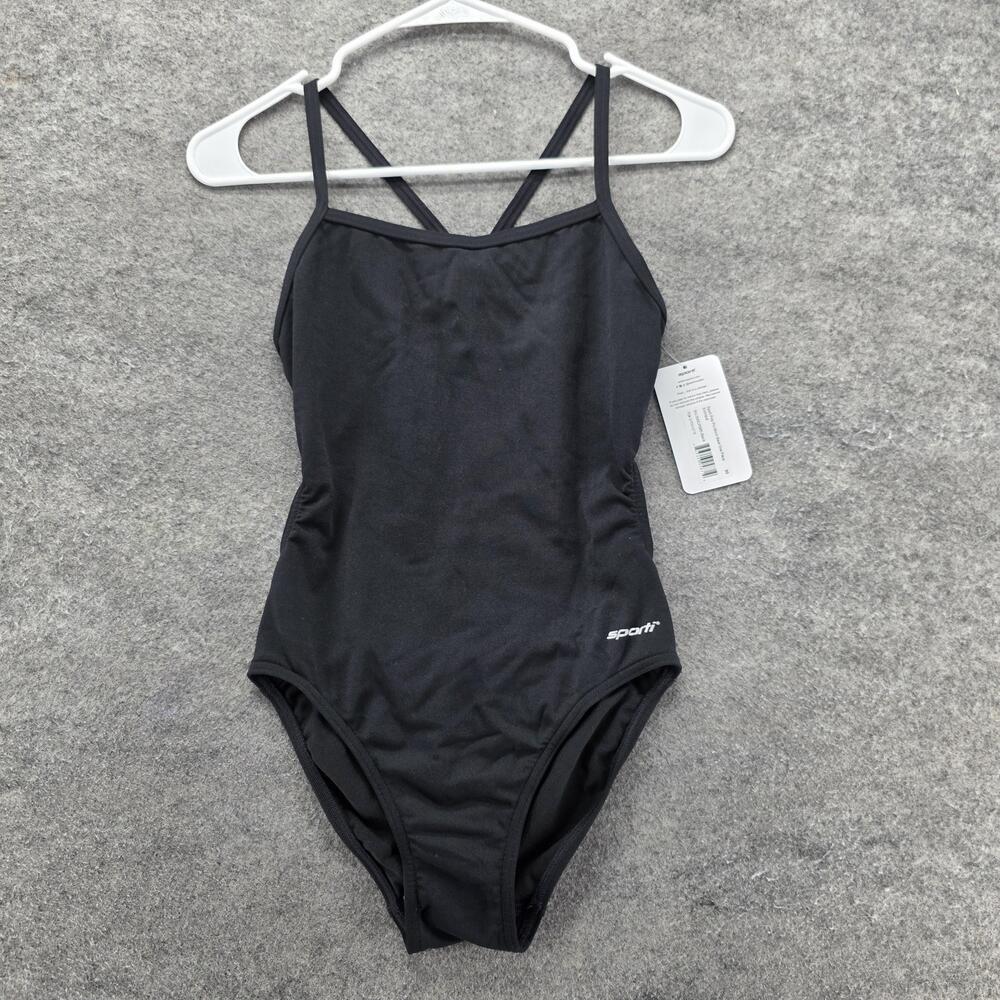 Sporti One Piece Womens 30 Black Lined Spaghetti Strap Solid Polyester